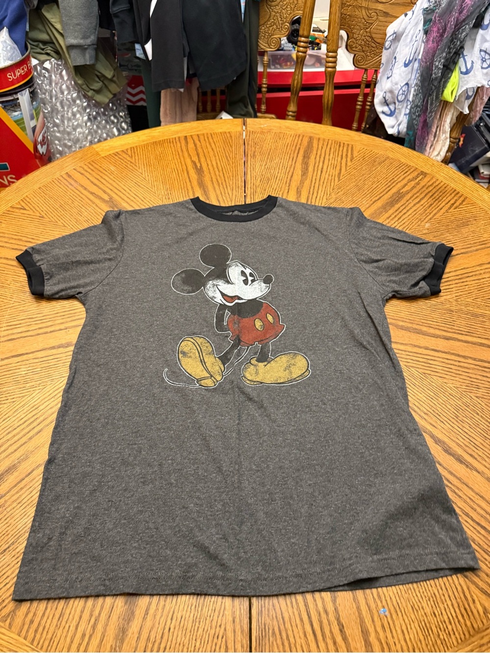 Disney Vintage-Style Mickey Mouse Gray Ringer Tee with Black Trim